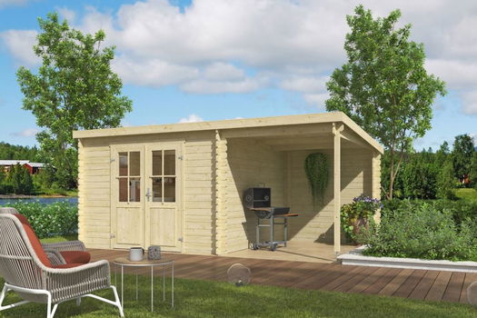 Blokhut met overkapping Tampa 481X292 onbehandeld vuren - 2