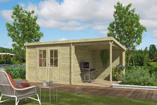 Blokhut met overkapping Tampa 481X292 onbehandeld vuren - 3
