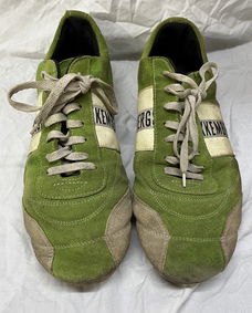 BIKKEMBERGS unieke vinted sneakers/voetbalschoenen, groen daim leder, maat 44