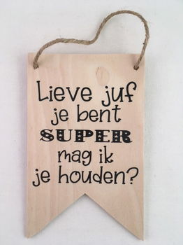 tekstbord / vaandel / decoratie afscheid juf / meester adv 1 - 0