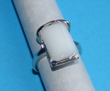 Zilveren ring met witte Agaat, model D, diverse maten - 0