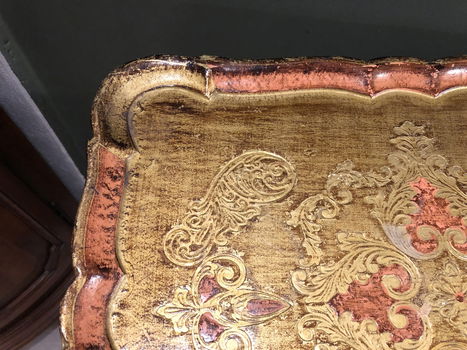 Groot Venetiaans / Florentijns Dienblad in Oud Roze/Goud. - 4