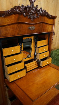 Antiek bureau Biedermeier schrijfkabinet Strak buro mahonie houten klep secretaire - 2