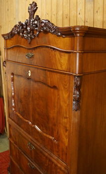 Antiek bureau Biedermeier schrijfkabinet Strak buro mahonie houten klep secretaire - 3