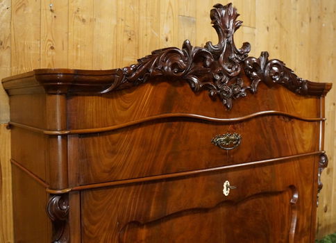 Antiek bureau Biedermeier schrijfkabinet Strak buro mahonie houten klep secretaire - 5