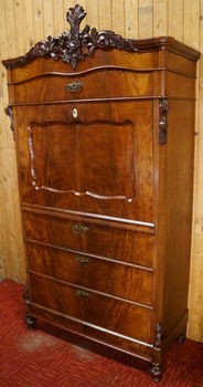 Antiek bureau Biedermeier schrijfkabinet Strak buro mahonie houten klep secretaire - 7