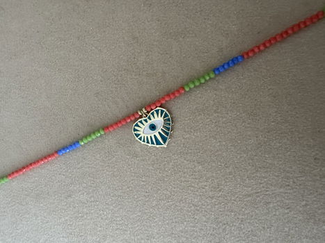Kralen ketting met evil eye hart bedel ibiza hippie oogje - 0
