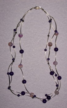 Modern Agaat en zilver collier, 3 strengen - 1