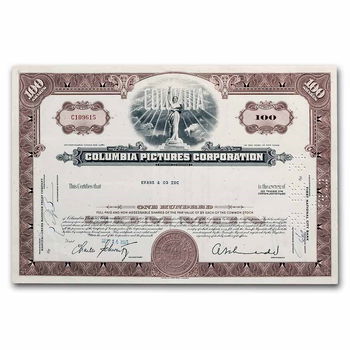 Columbia Pictures - cert. van 100 aandelen - 1985 - overdruk - 0
