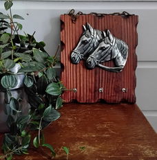 Vintage houten sleutelbord - sleutelrek - paarden - paard