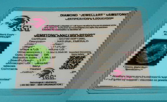 Smaragd GIX - rond geslepen - 13,3mm - met certificaat - 1