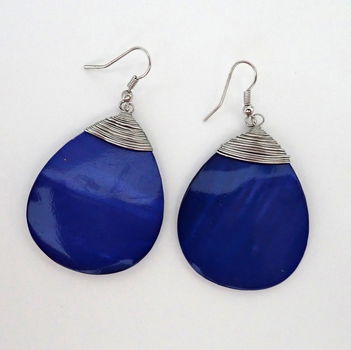 Prachtige blauwe oorbellen van parelmoer - 2