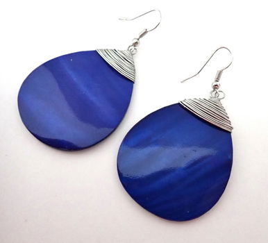 Prachtige blauwe oorbellen van parelmoer - 3