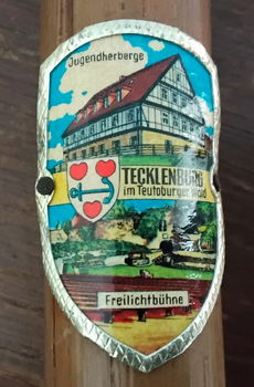 Oude houten wandelstok met metalen stokplaatjes - Duitsland - 6