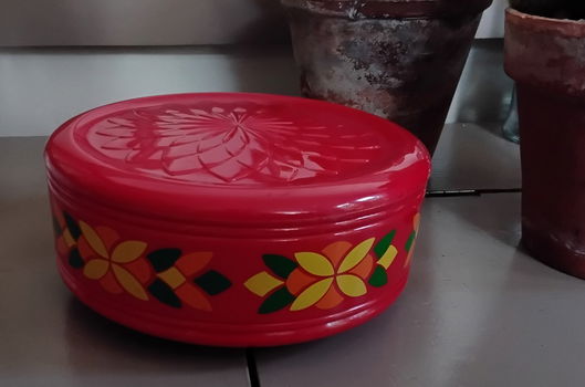 Vintage Emsa rode koekjestrommel - koektrommel - jaren 70 - 0