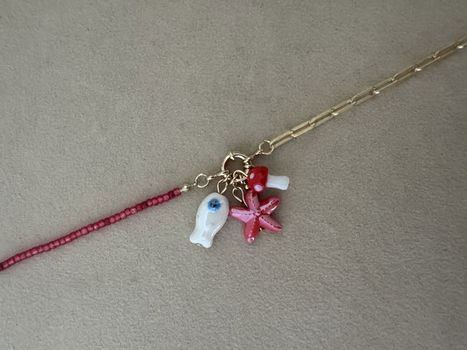 Gouden schakel bedel ketting visje zeesterren ibiza hippie - 0