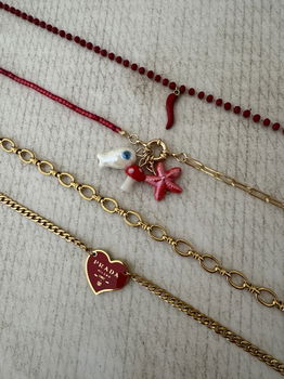 Gouden schakel bedel ketting visje zeesterren ibiza hippie - 1