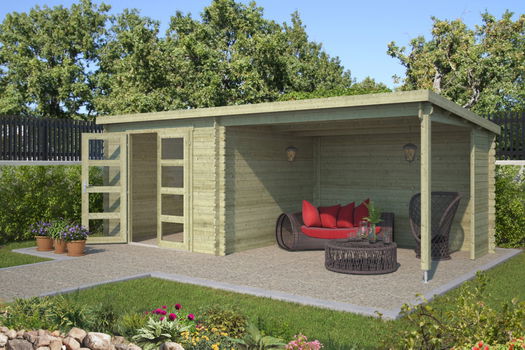 Blokhut met overkapping Manuel 600x275 Onbehandeld vuren - 1