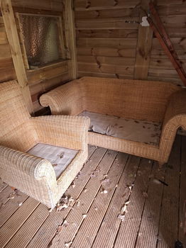 Rieten tuinset. Bank plus 1 stoel. Inclusief kussens - 0