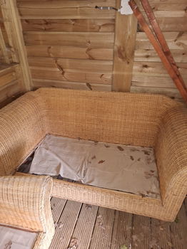 Rieten tuinset. Bank plus 1 stoel. Inclusief kussens - 2