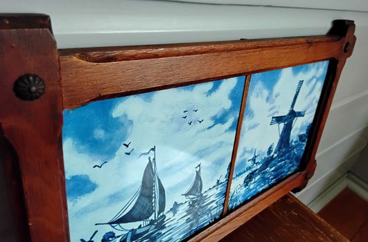 Delftsblauwe tegels in eikenhouten lijst - hollandse voorstelling - 3