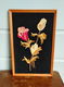 Vintage handgeborduurd schilderij in houten lijst - bloemen - 1 - Thumbnail