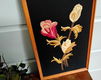 Vintage handgeborduurd schilderij in houten lijst - bloemen - 2 - Thumbnail