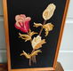 Vintage handgeborduurd schilderij in houten lijst - bloemen - 3 - Thumbnail