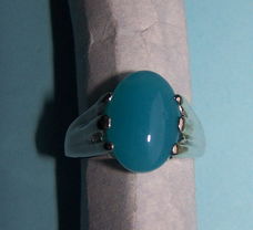 Zilveren ring met lichtblauwe Agaat, model B, div.maten