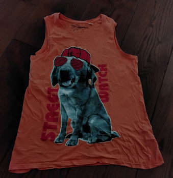 Oranje zomerhemd - shirt - met afbeelding hond - 0