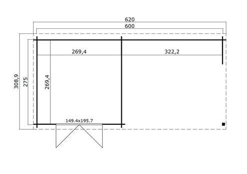 Blokhut met overkapping Manuel 600x275 Onbehandeld vuren - 5