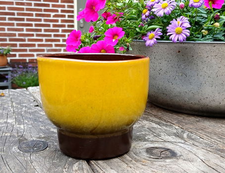 Vintage bloempot - bruin - geel - 0