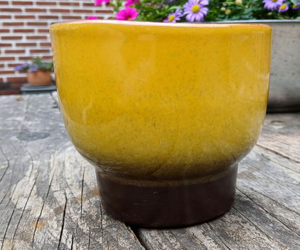 Vintage bloempot - bruin - geel - 2