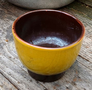 Vintage bloempot - bruin - geel - 7