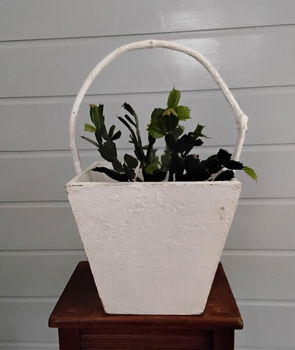 Brocante houten mand hengselmand plukmand (landelijk shabby chic brocant) - 3