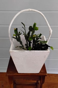 Brocante houten mand hengselmand plukmand (landelijk shabby chic brocant) - 5