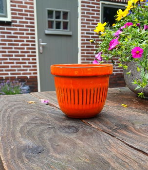 Vintage - retro bloempot - oranje geglazuurd - 2