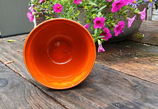 Vintage - retro bloempot - oranje geglazuurd - 3