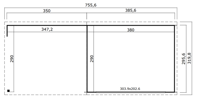 Blokhut met overkapping Pernilla 385x295 + Aanbouw onbehandeld vuren - 1
