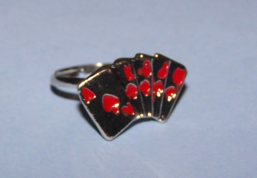 Speelkaarten ring, Tibet zilver, verstelbaar - 0