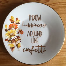 Wandbord/tekstbord (vintage/retro) Throw happiness around 1