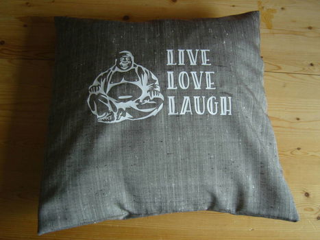 Kussenhoes met quote Live Love Laugh & Boeddha Budha - 0
