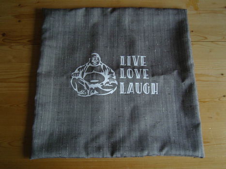 Kussenhoes met quote Live Love Laugh & Boeddha Budha - 3