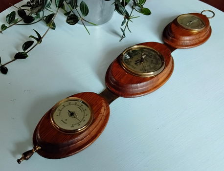Vintage thermometer barometer hygrometer in eikenhout - 1