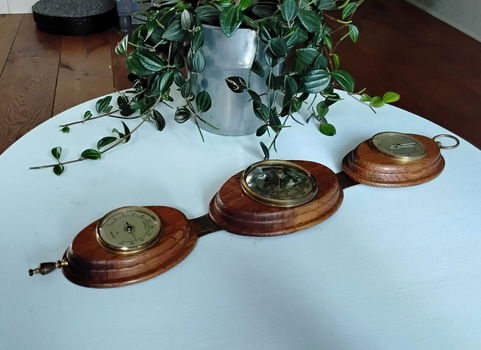 Vintage thermometer barometer hygrometer in eikenhout - 2