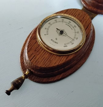 Vintage thermometer barometer hygrometer in eikenhout - 5
