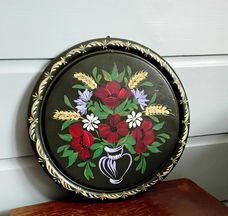 Vintage houten wandbord - beschilderd met bloemen