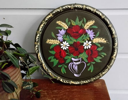 Vintage houten wandbord - beschilderd met bloemen - 1