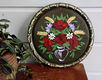 Vintage houten wandbord - beschilderd met bloemen - 1 - Thumbnail