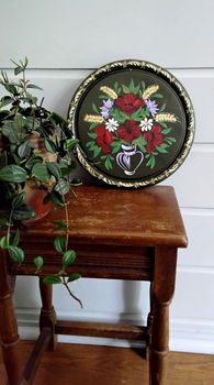 Vintage houten wandbord - beschilderd met bloemen - 2